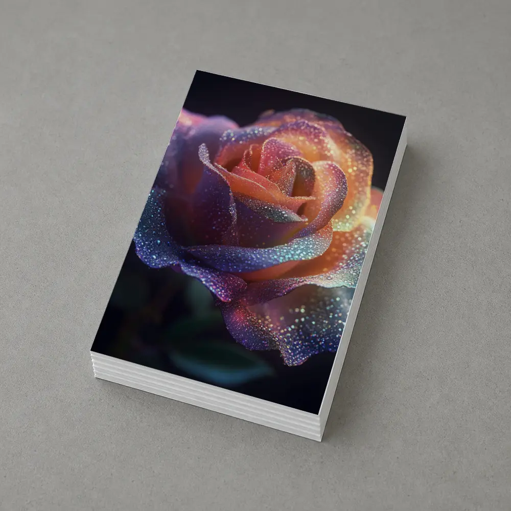 Glittery Rainbow Rose on Dark Background – Postcards