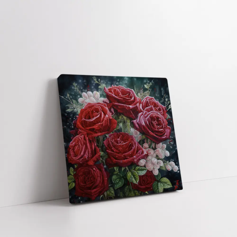 Red Roses Bouquet Dark Moody Floral Painting – Wall Art