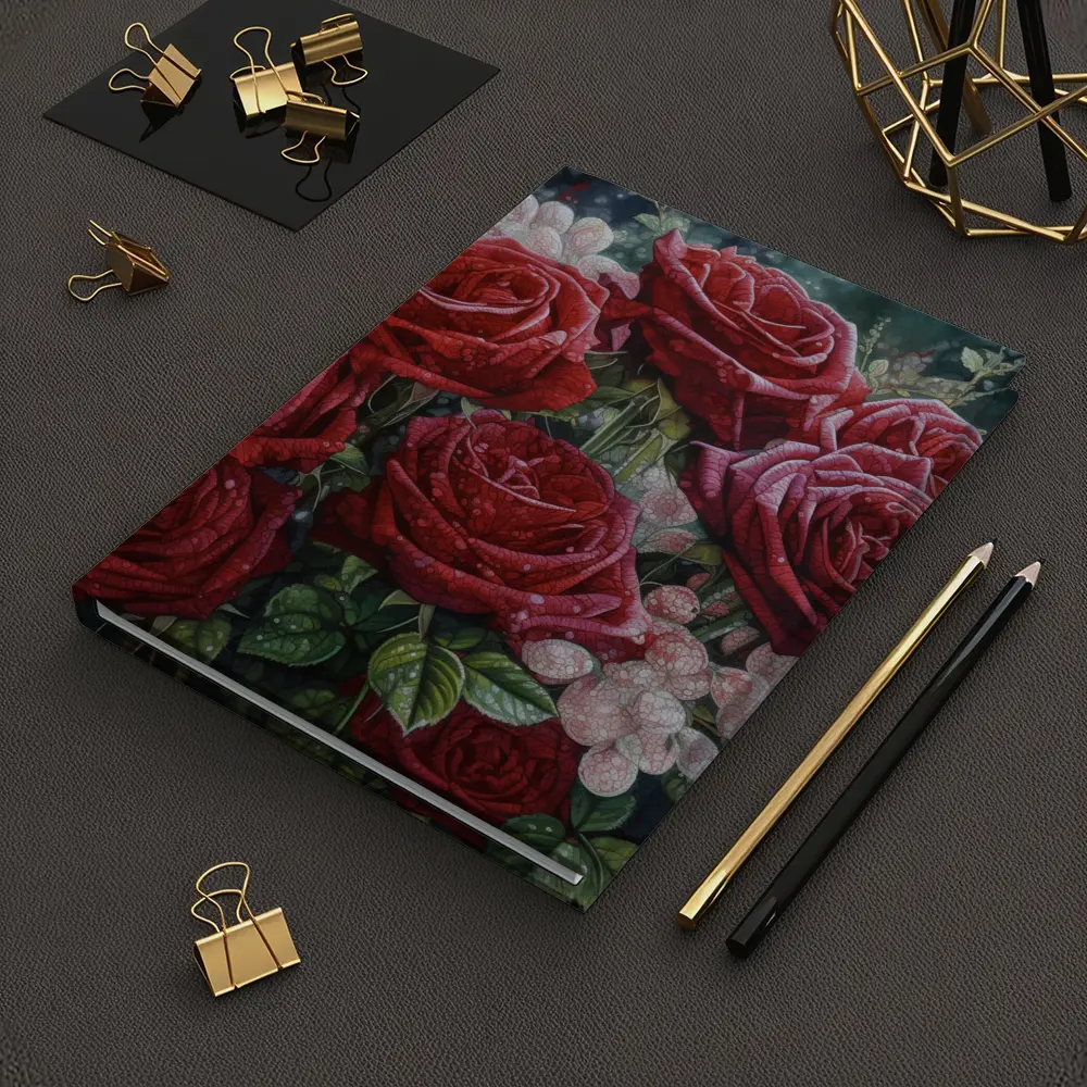 Red Roses Bouquet Dark Moody Floral Painting – Notebooks