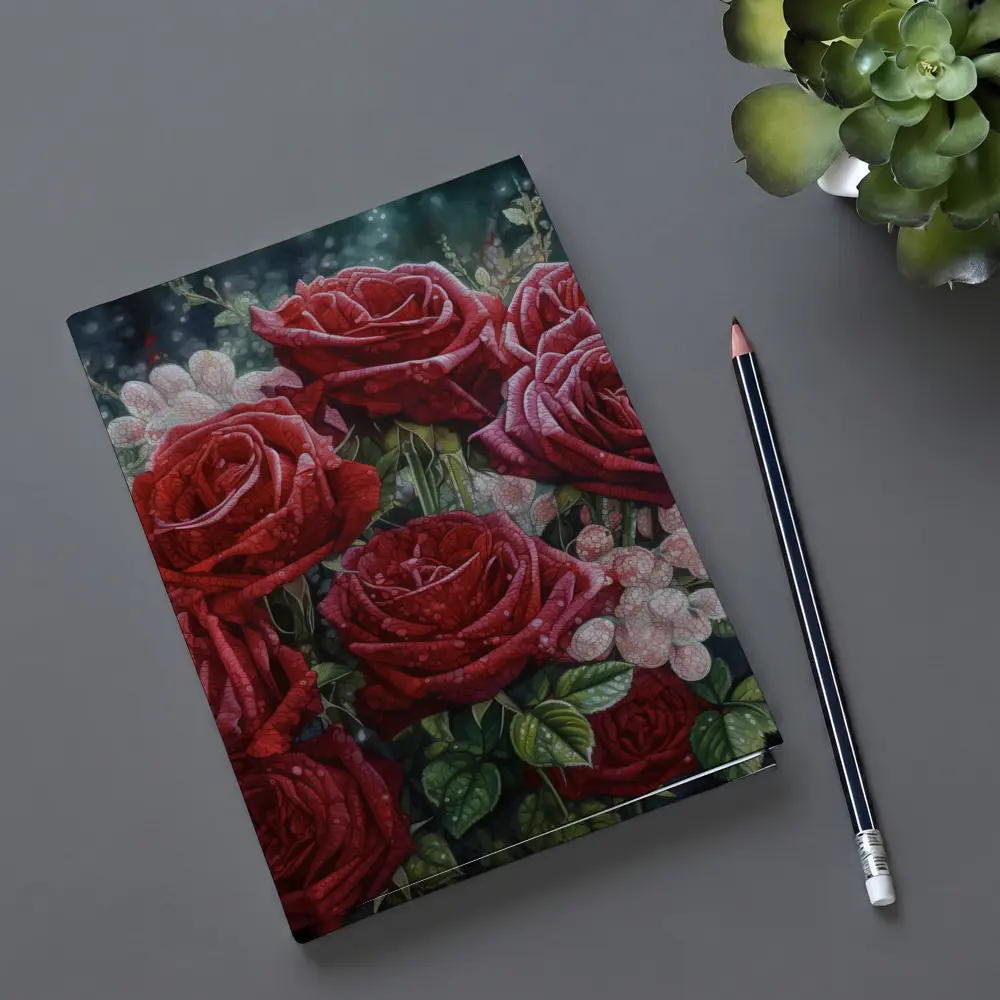 Red Roses Bouquet Dark Moody Floral Painting – Notebooks