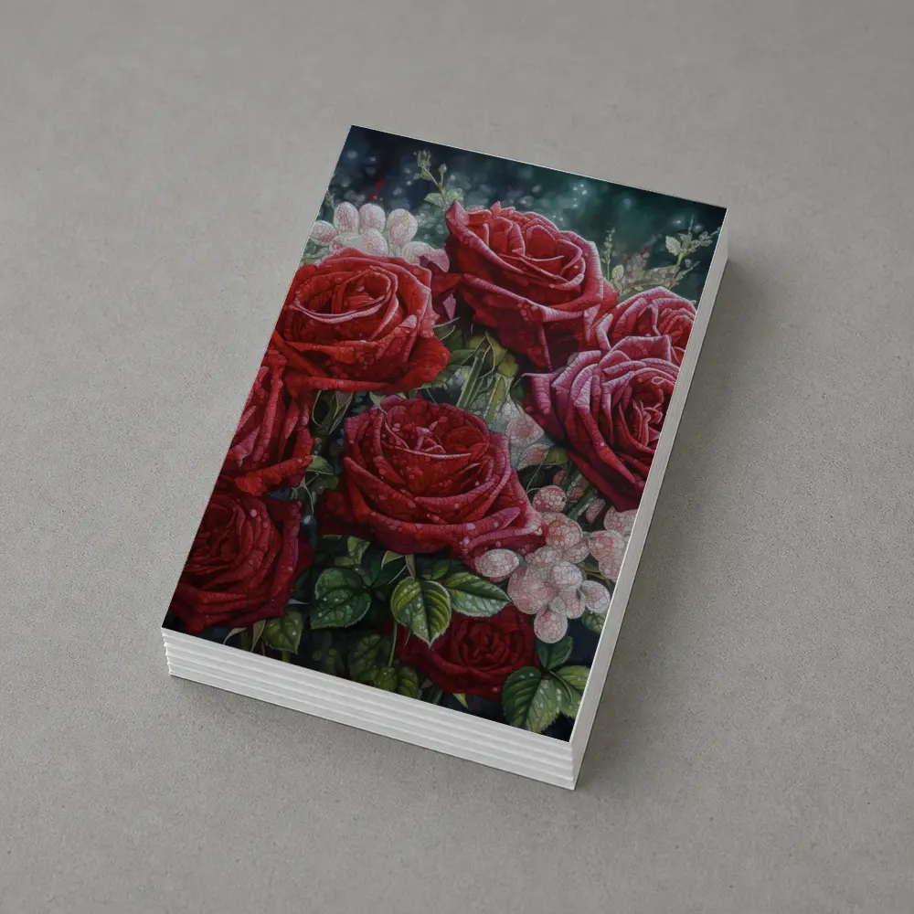 Red Roses Bouquet Dark Moody Floral Painting – Postcards