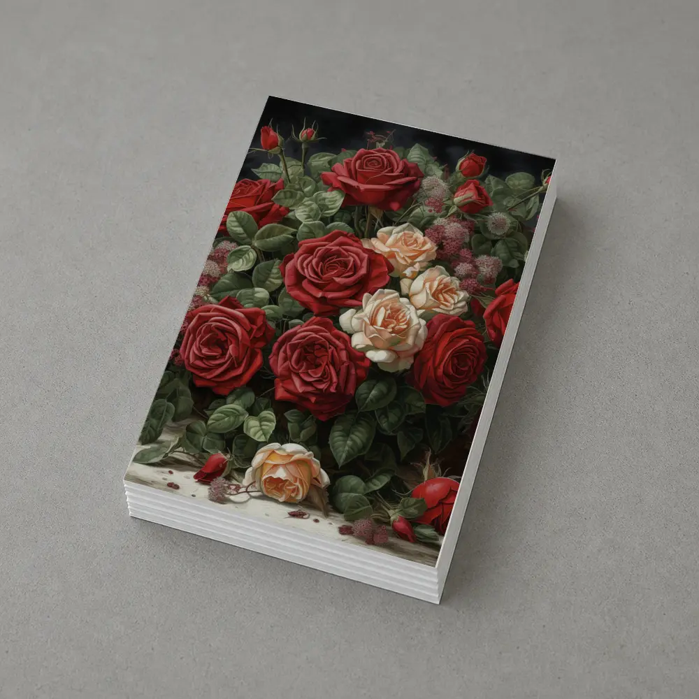 Red and Cream Roses Dark Floral Painting – Postcards