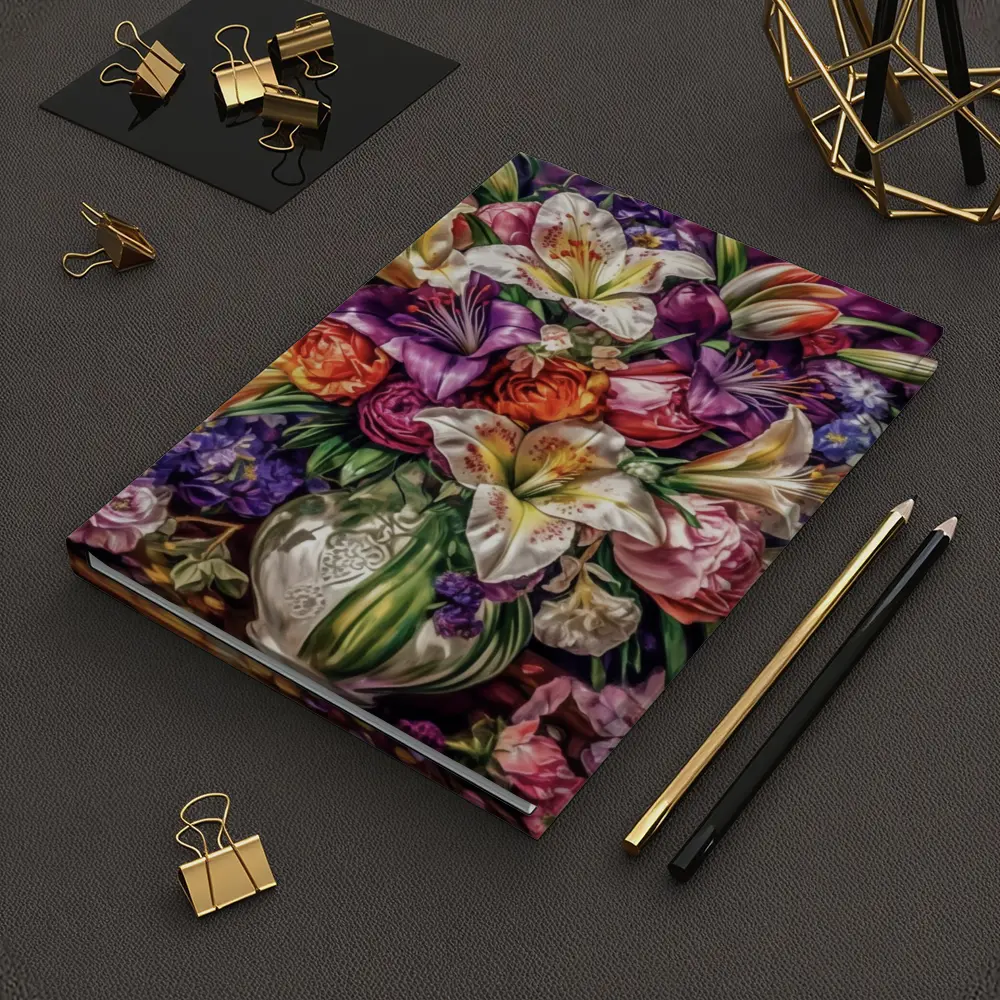 White Lilies Roses Bouquet Purple Background – Notebooks