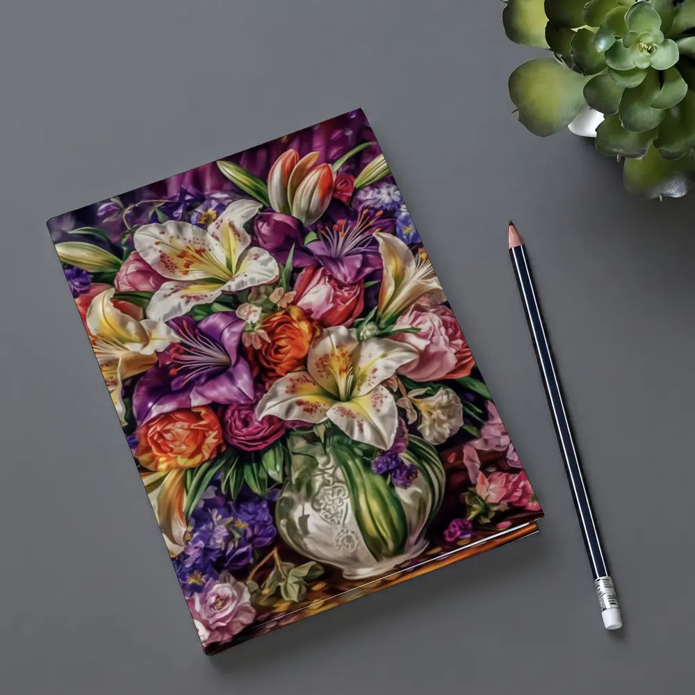 White Lilies Roses Bouquet Purple Background – Notebooks