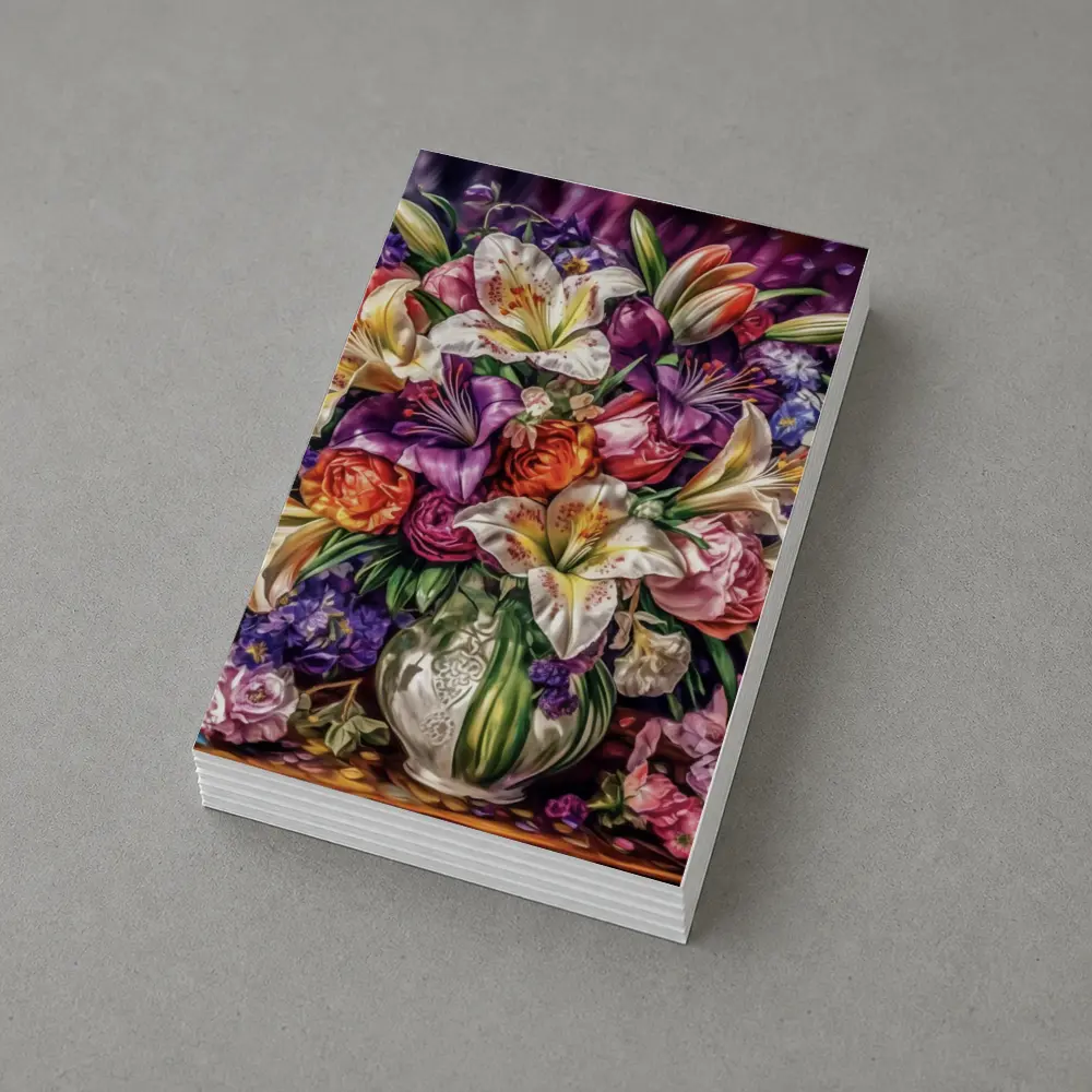 White Lilies Roses Bouquet Purple Background – Postcards