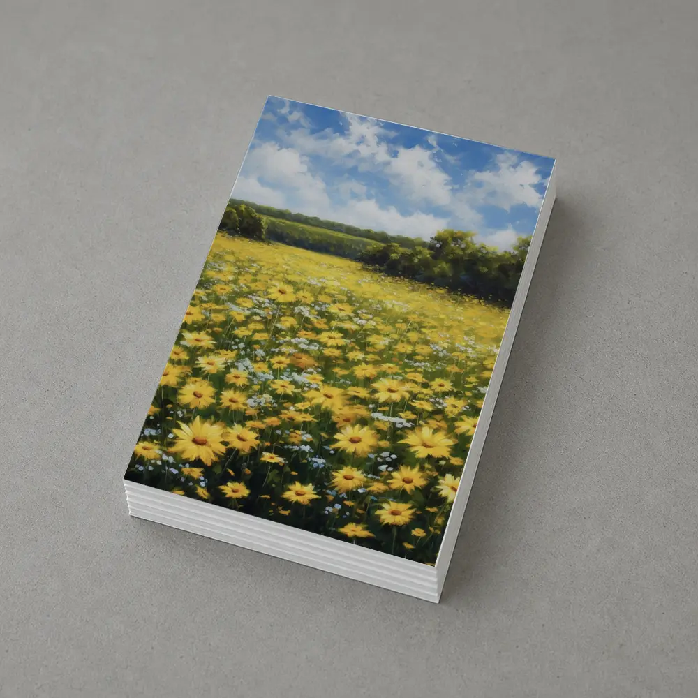 Yellow Daisy Field Oil Painting Summer Landscape – Postcards