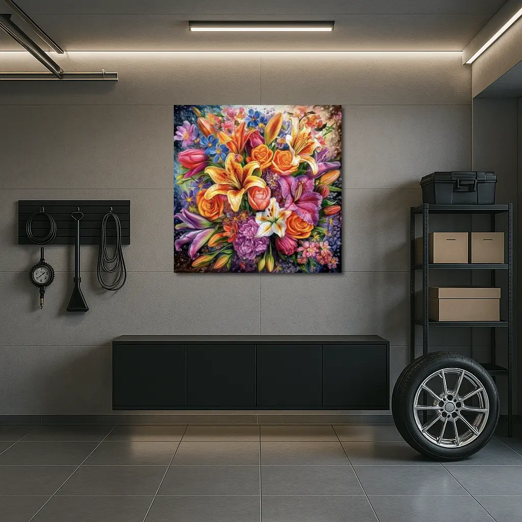 Colorful Lilies Roses Bouquet Floral Painting – Wall Art
