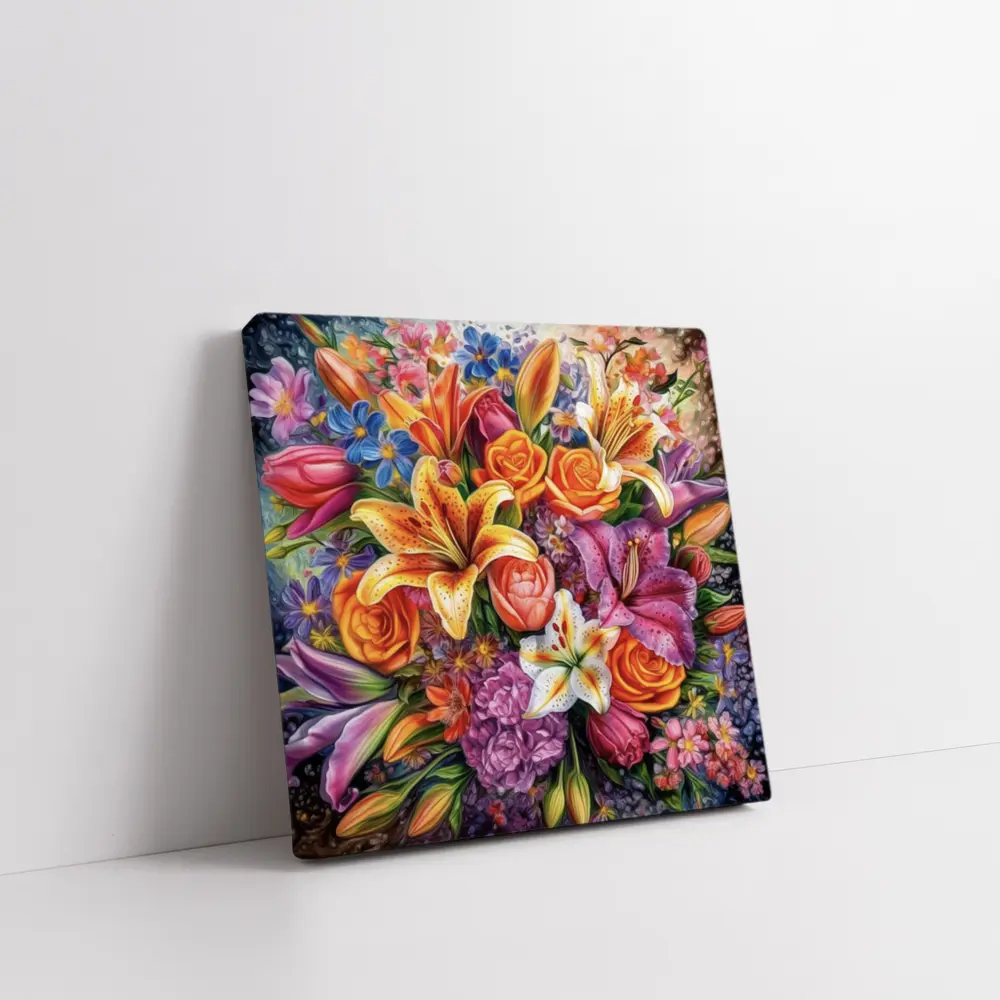 Colorful Lilies Roses Bouquet Floral Painting – Wall Art