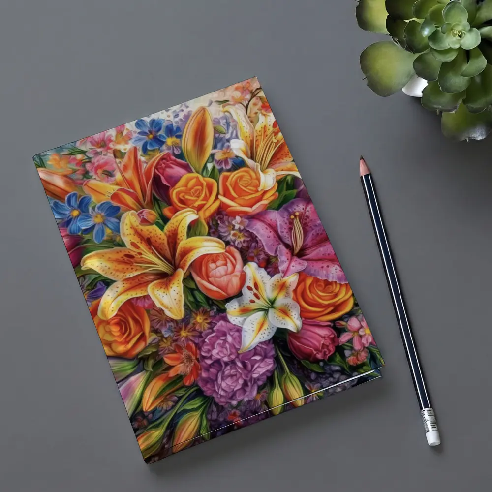 Colorful Lilies Roses Bouquet Floral Painting – Notebooks