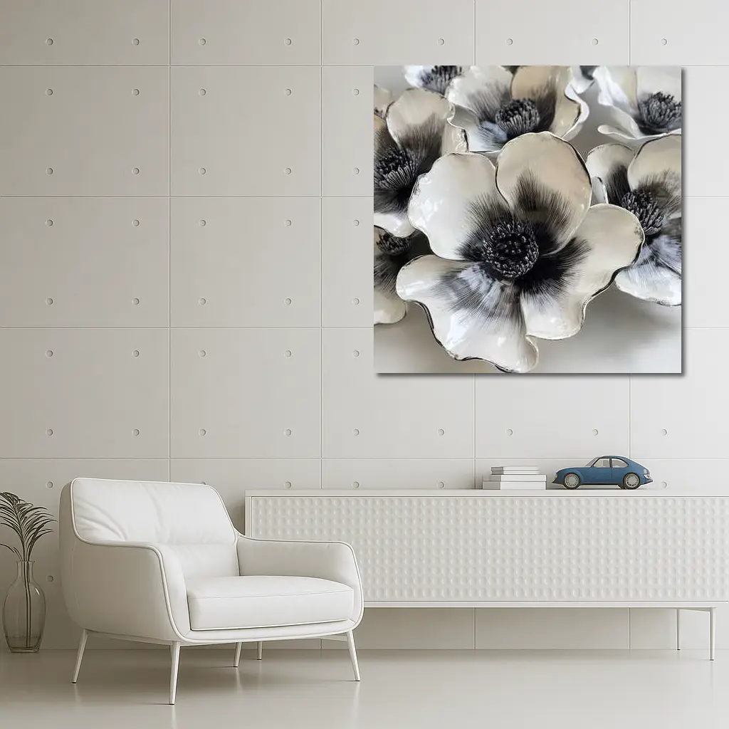 Black White Anemone Ceramic Flowers Wall Art – Wall Art