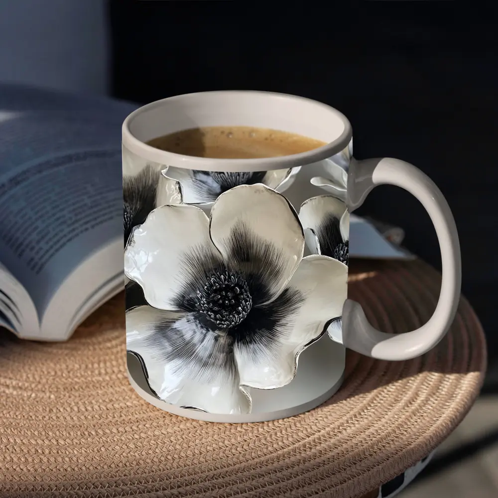 Black White Anemone Ceramic Flowers Wall Art – Mugs