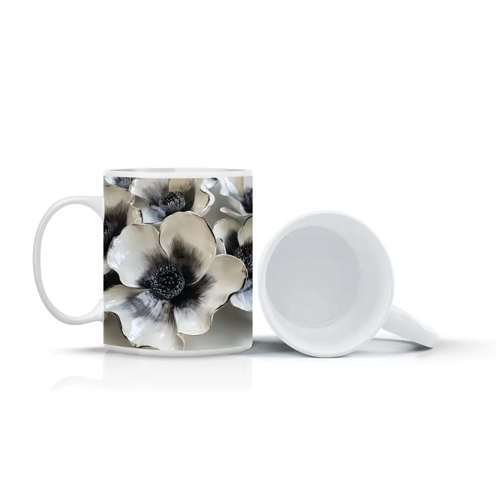 Black White Anemone Ceramic Flowers Wall Art – Mugs
