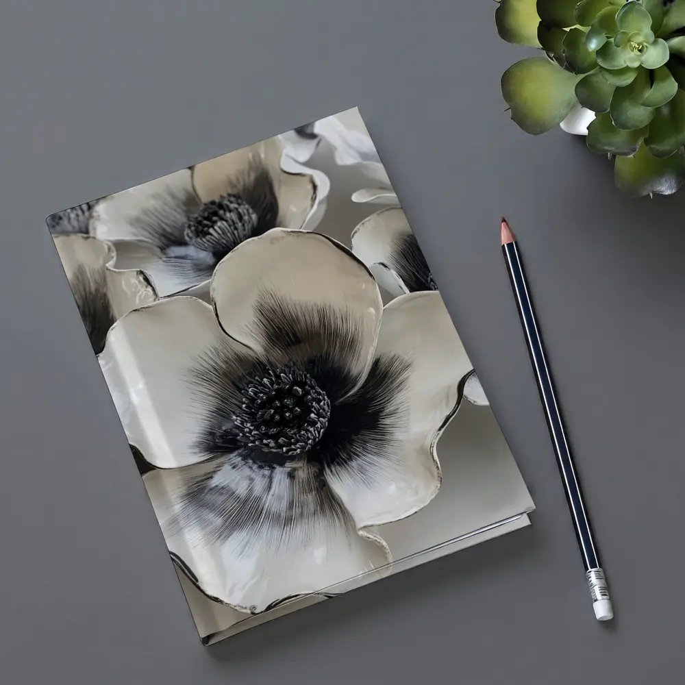Black White Anemone Ceramic Flowers Wall Art – Notebooks