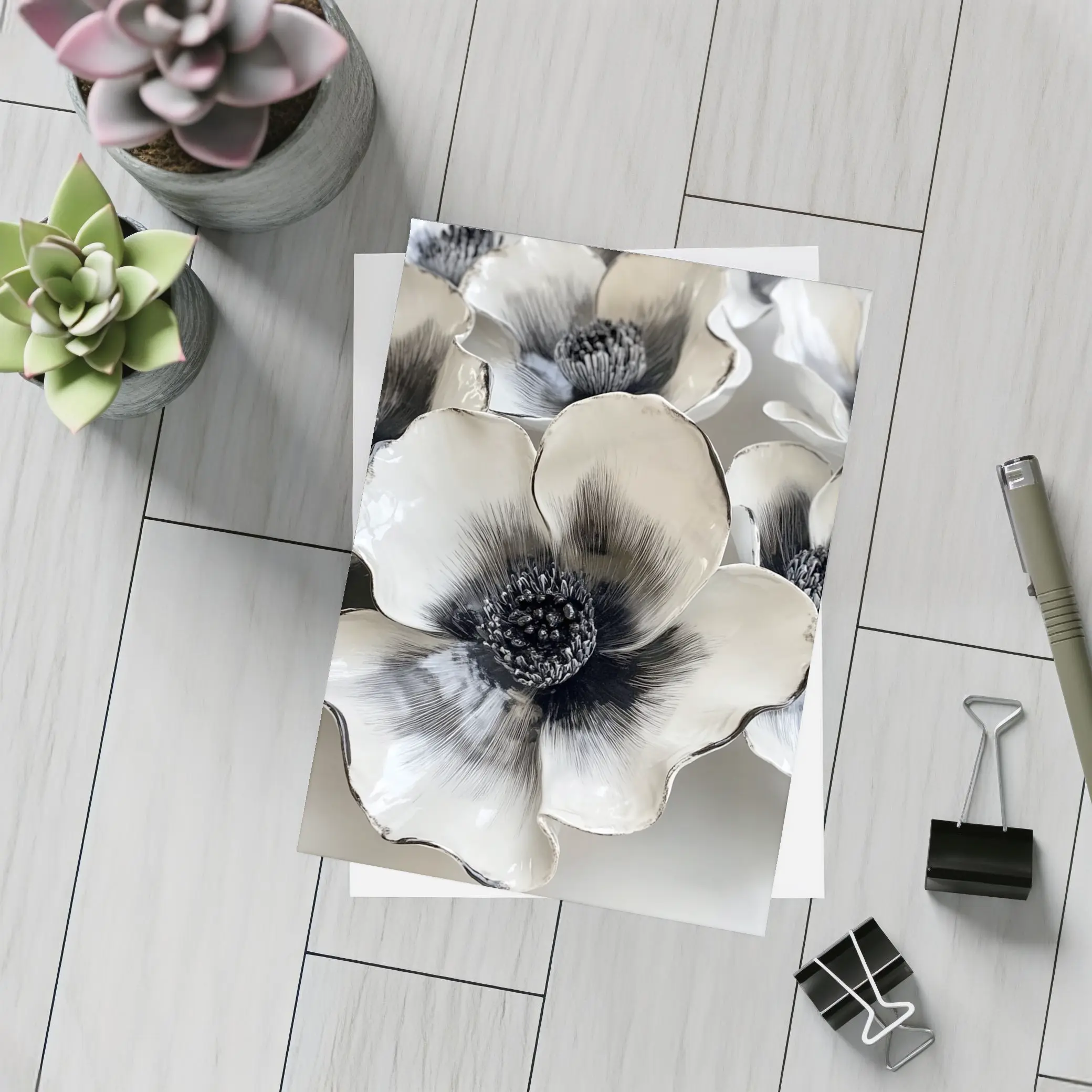 Black White Anemone Ceramic Flowers Wall Art – Postcards