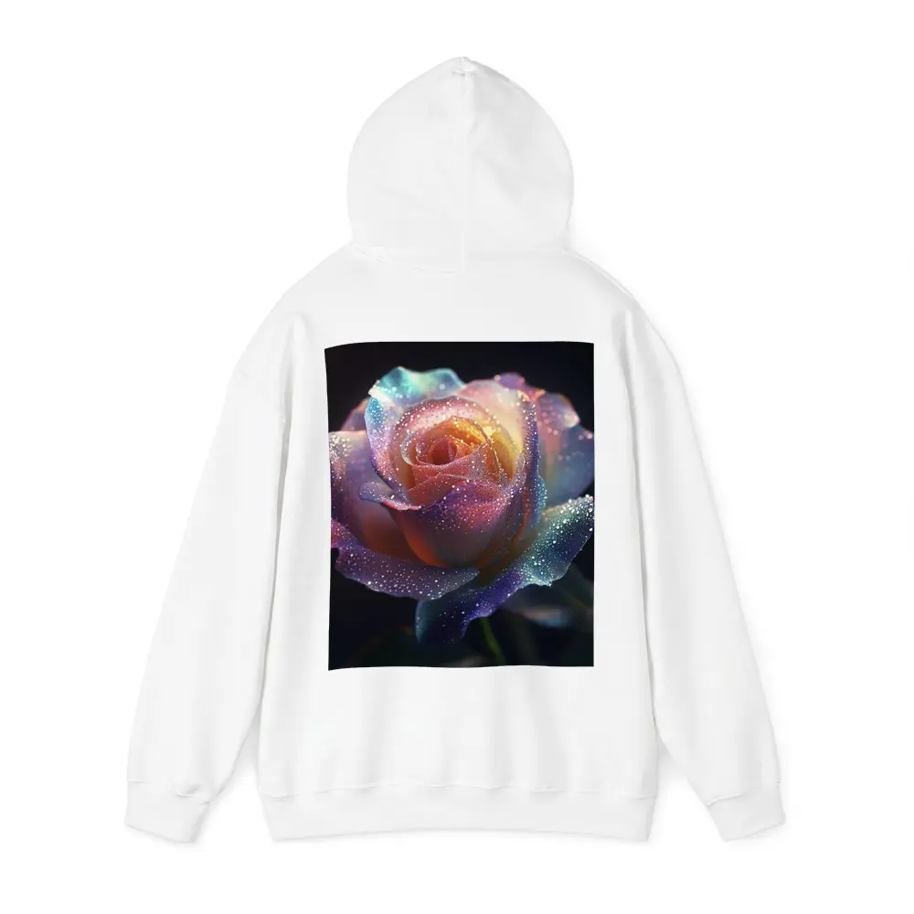 Rainbow Rose Glitter Drops Dark Background – Hoodies