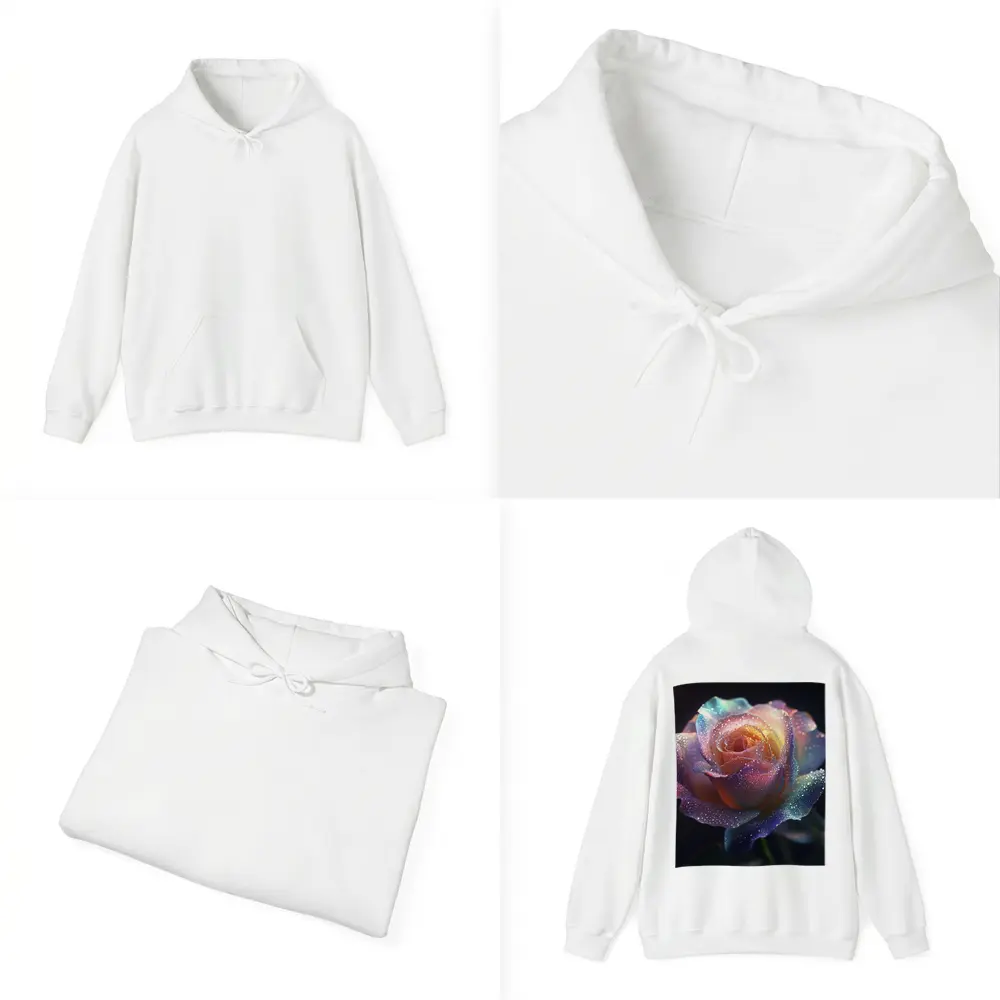 Rainbow Rose Glitter Drops Dark Background – Hoodies