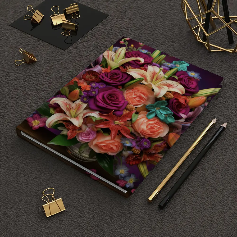 Roses Lilies Mixed Bouquet Dark Purple Background – Notebooks