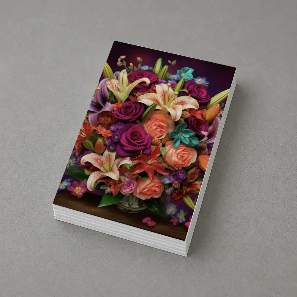 Roses Lilies Mixed Bouquet Dark Purple Background – Postcards