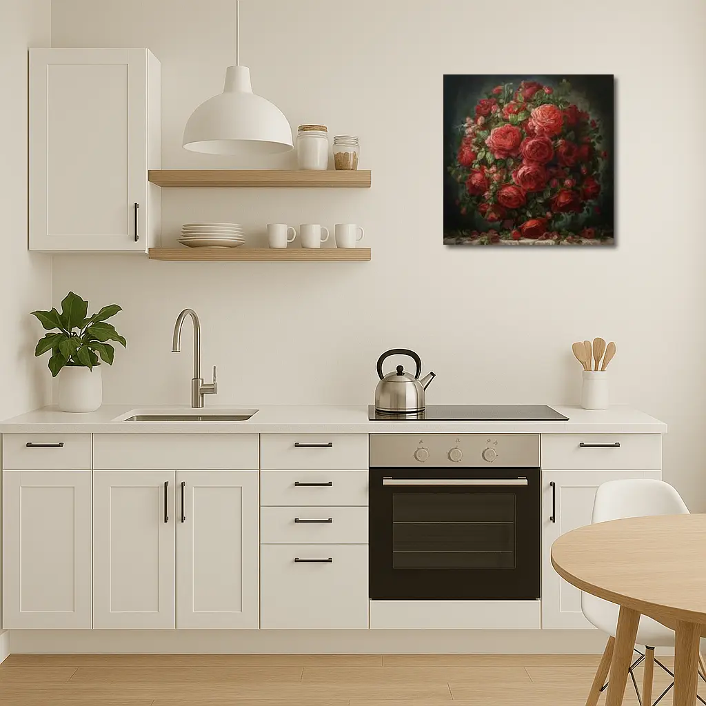 Red Roses Bouquet Dark Moody Painting – Wall Art