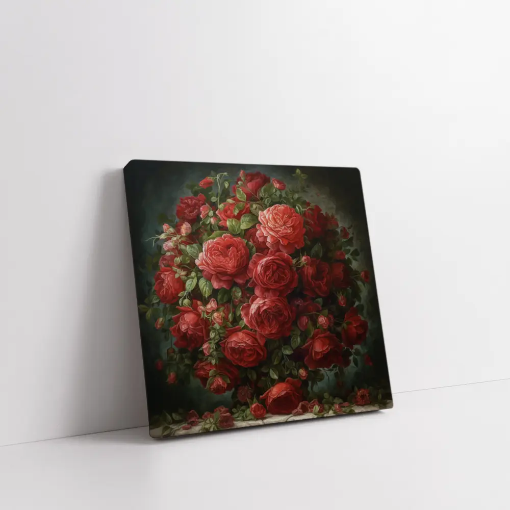 Red Roses Bouquet Dark Moody Painting – Wall Art