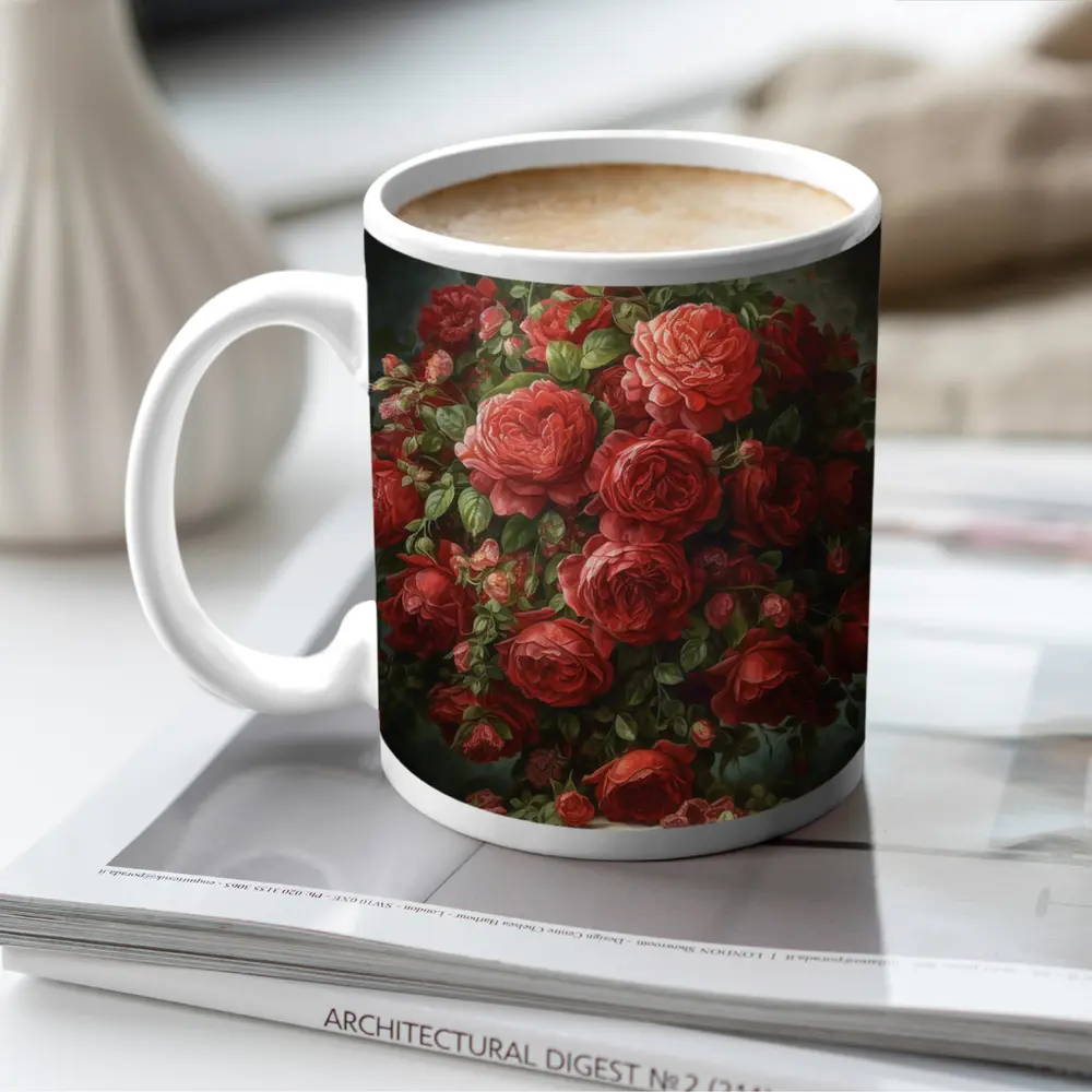 Red Roses Bouquet Dark Moody Painting – Mugs