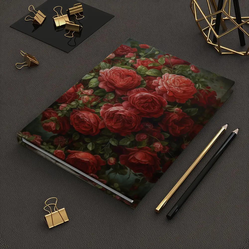 Red Roses Bouquet Dark Moody Painting – Notebooks