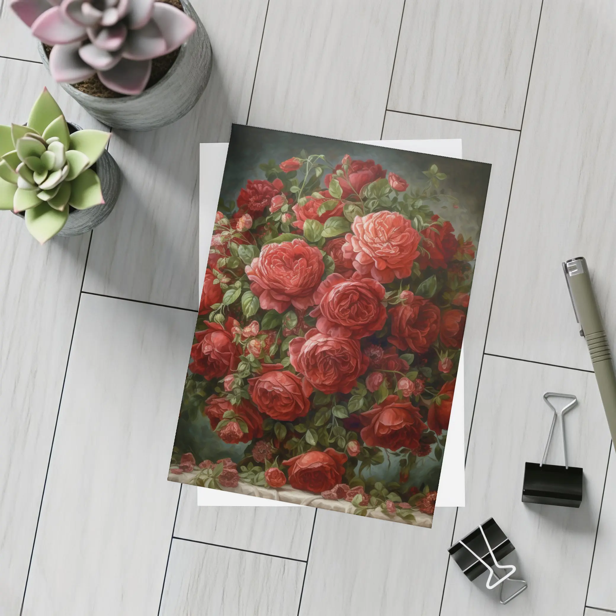 Red Roses Bouquet Dark Moody Painting – Postcards