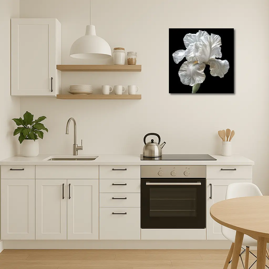 White Iris Flower On Black Background – Wall Art