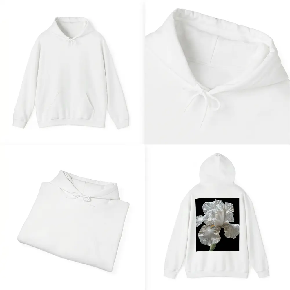 White Iris Flower On Black Background – Hoodies