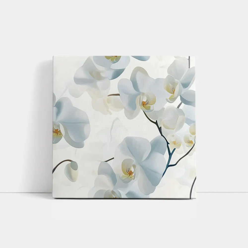 White Orchid Flowers Soft Blue Background – Wall Art