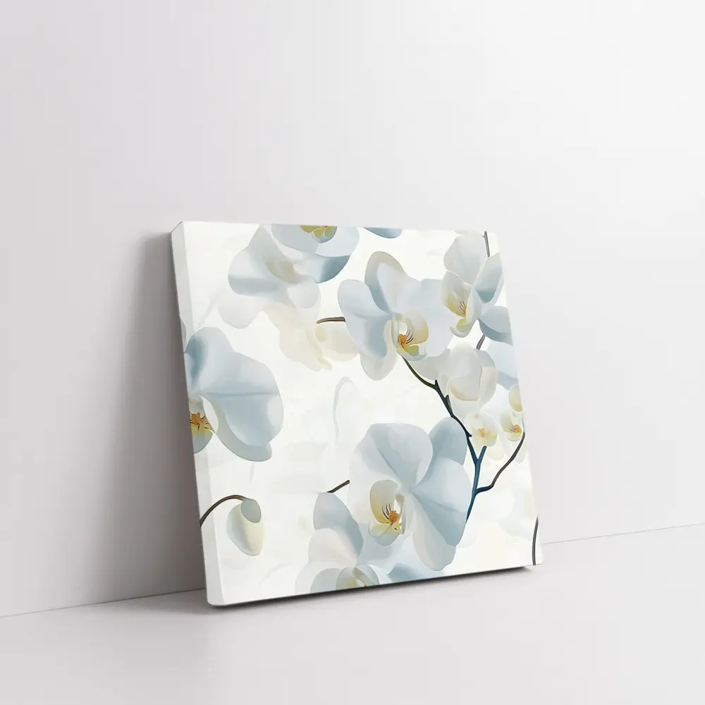 White Orchid Flowers Soft Blue Background – Wall Art