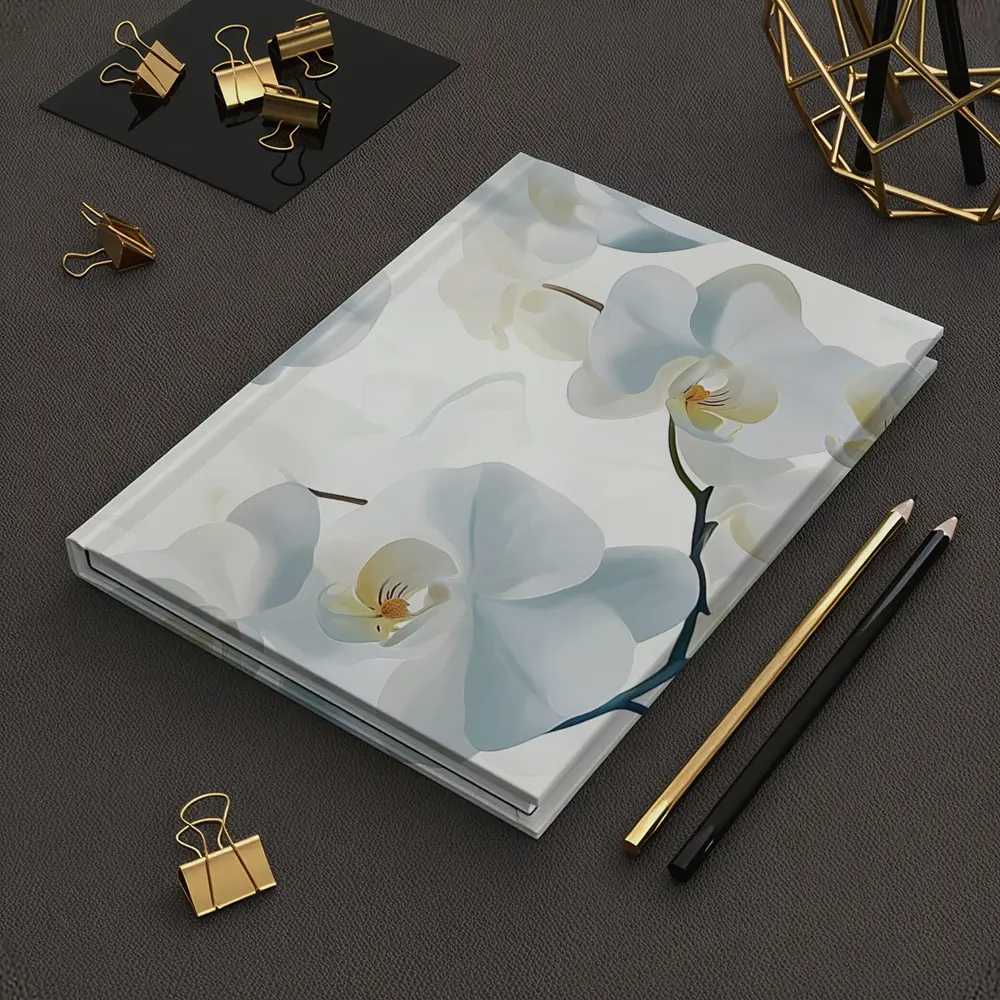 White Orchid Flowers Soft Blue Background – Notebooks