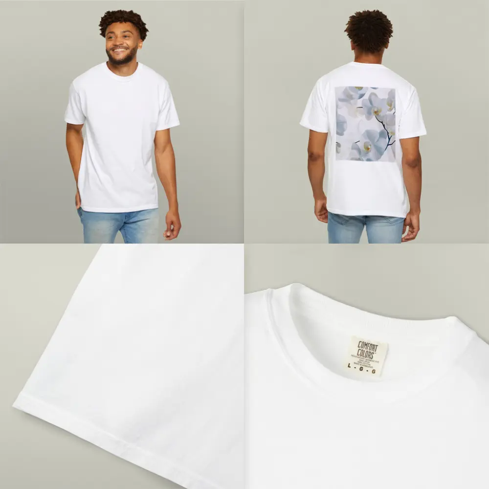 White Orchid Flowers Soft Blue Background – T-Shirts