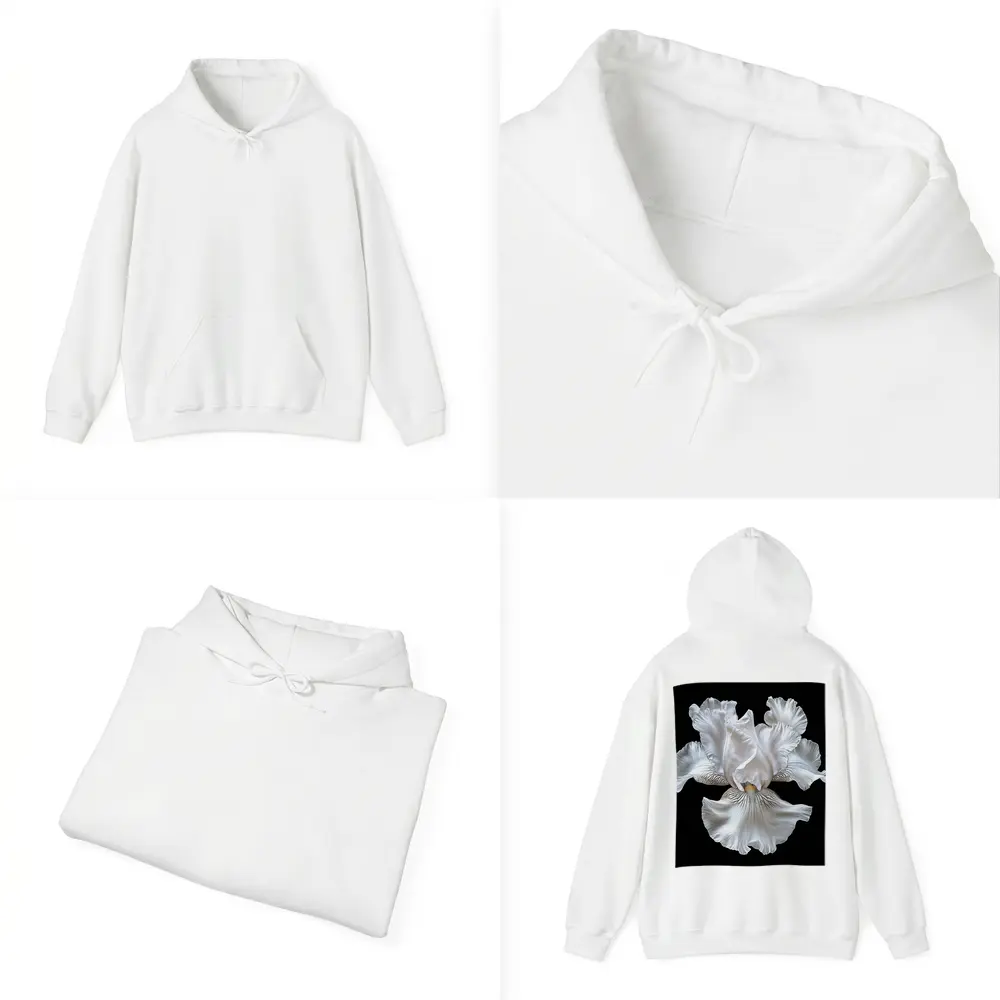 White Iris Flower Black Background Art – Hoodies