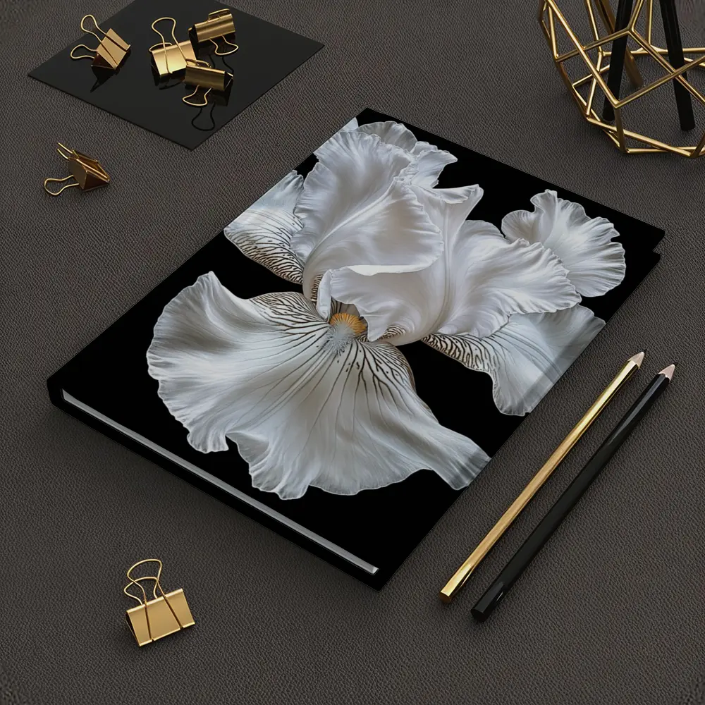 White Iris Flower Black Background Art – Notebooks
