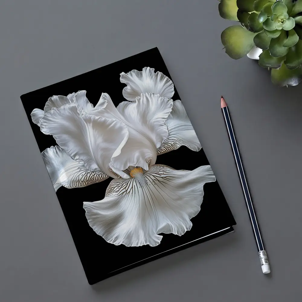 White Iris Flower Black Background Art – Notebooks