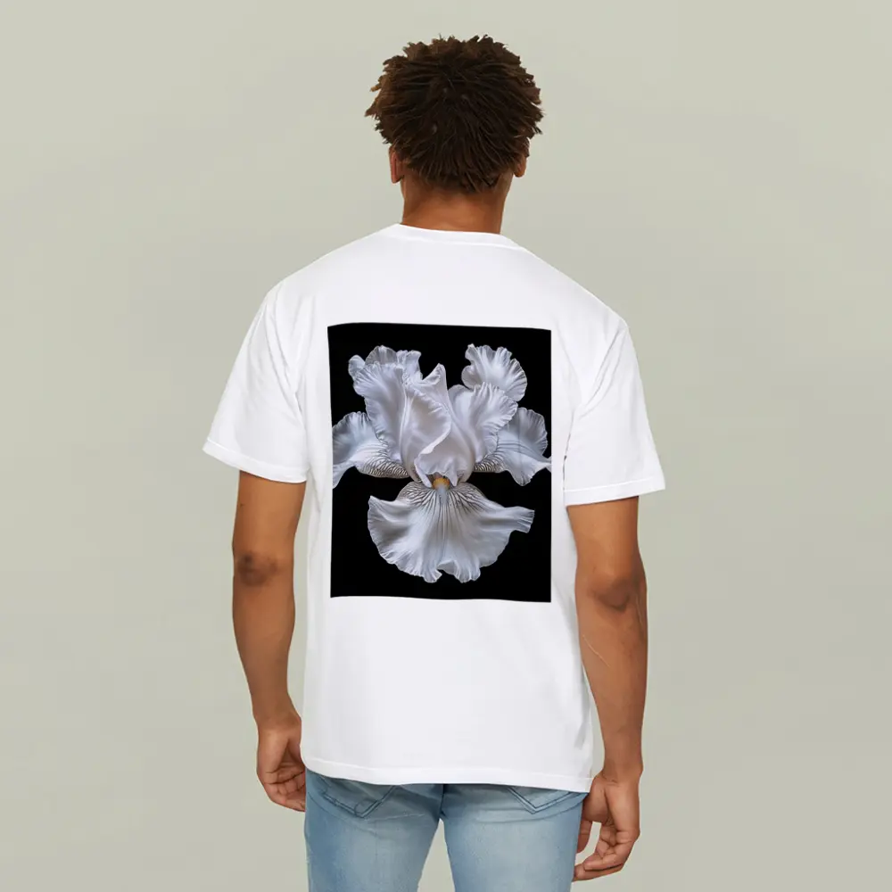 White Iris Flower Black Background Art – T-Shirts