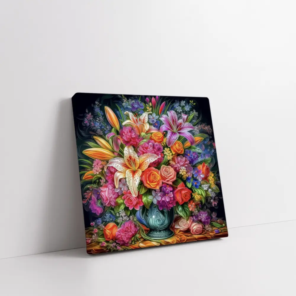 Lilies Roses Mixed Bouquet Dark Background – Wall Art