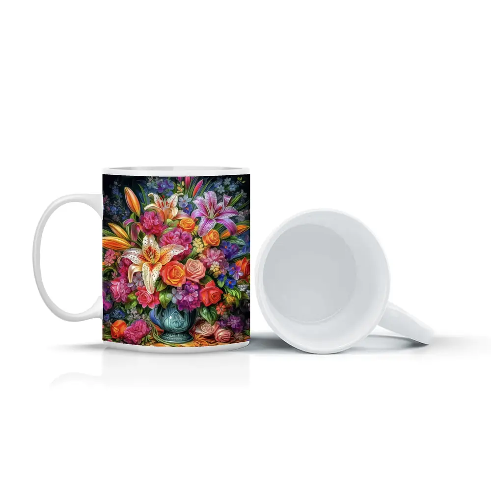 Lilies Roses Mixed Bouquet Dark Background – Mugs