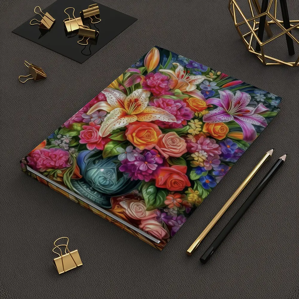 Lilies Roses Mixed Bouquet Dark Background – Notebooks