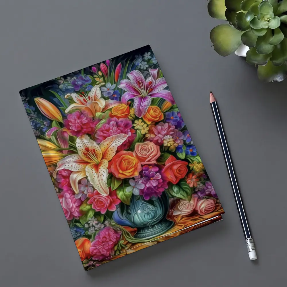 Lilies Roses Mixed Bouquet Dark Background – Notebooks