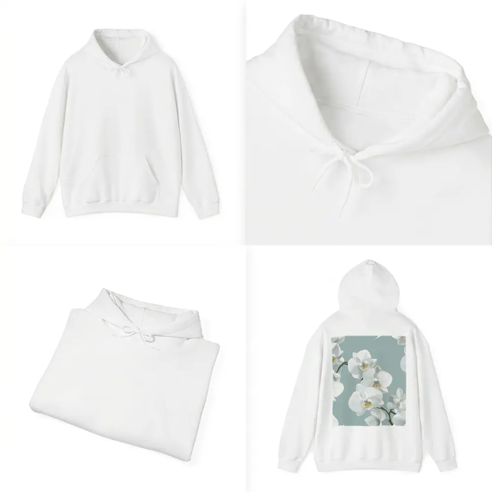 White Orchid Flowers Soft Blue Background – Hoodies