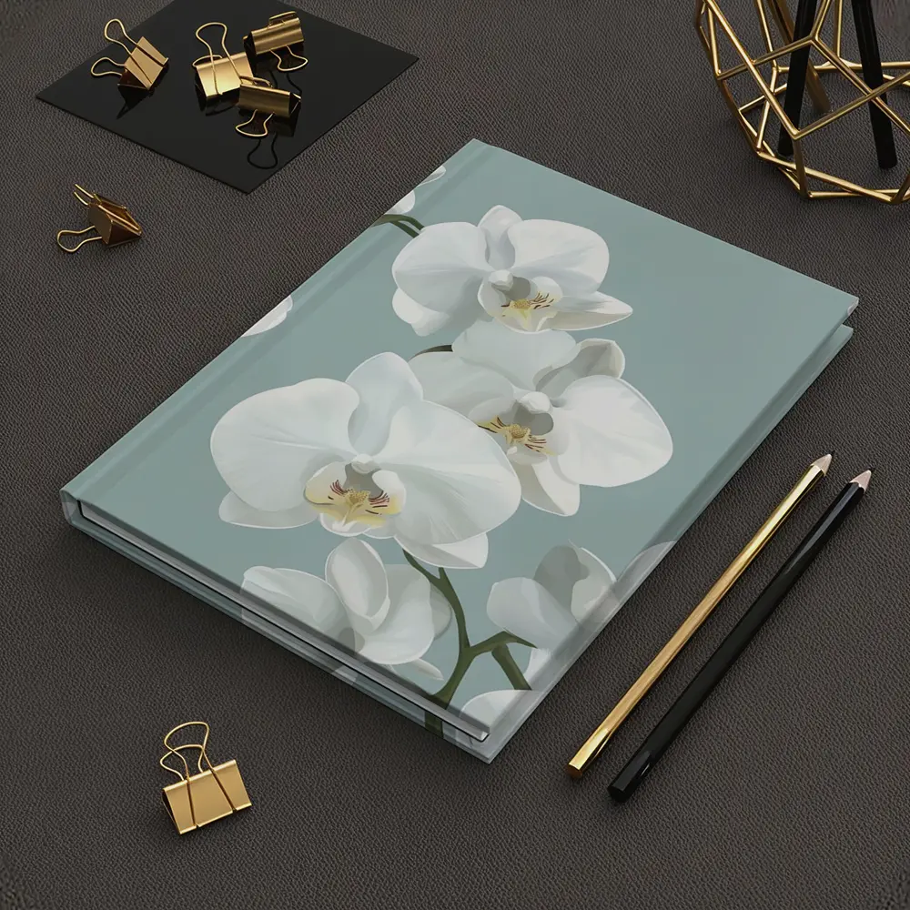 White Orchid Flowers Soft Blue Background – Notebooks