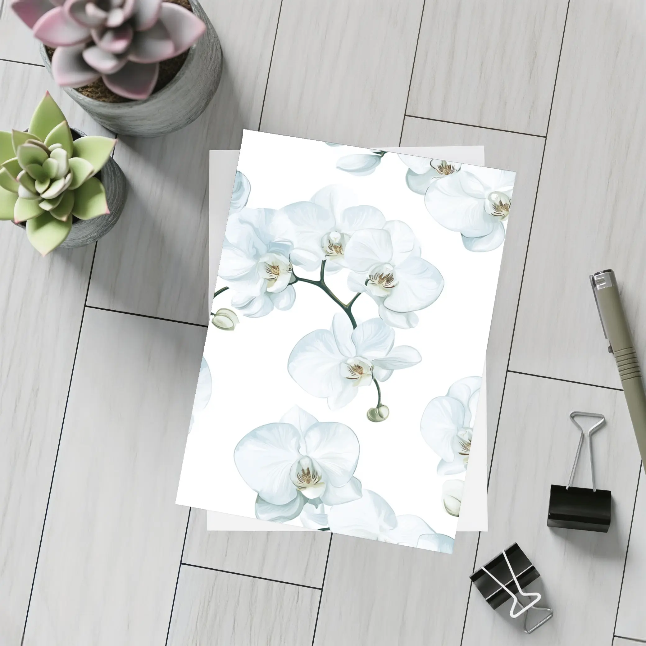 White Orchid Flowers On White Background – Postcards