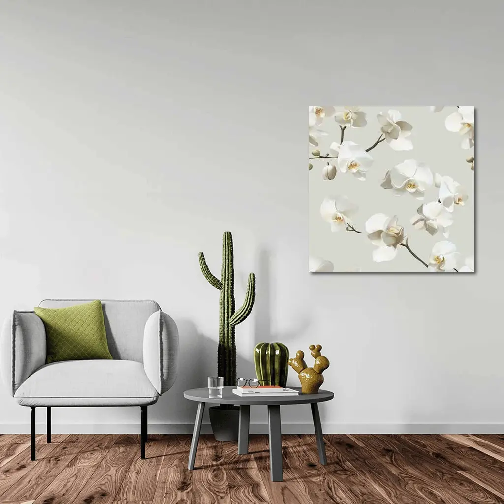 White Orchid Flowers On Beige Background – Wall Art