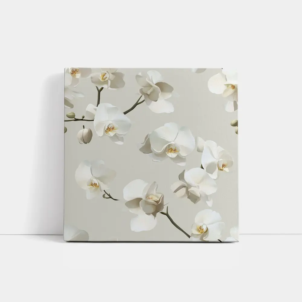 White Orchid Flowers On Beige Background – Wall Art