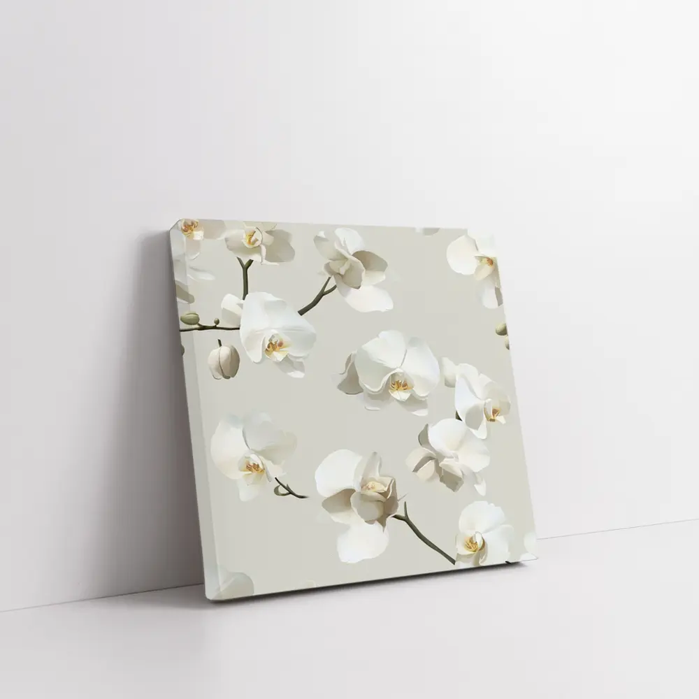 White Orchid Flowers On Beige Background – Wall Art