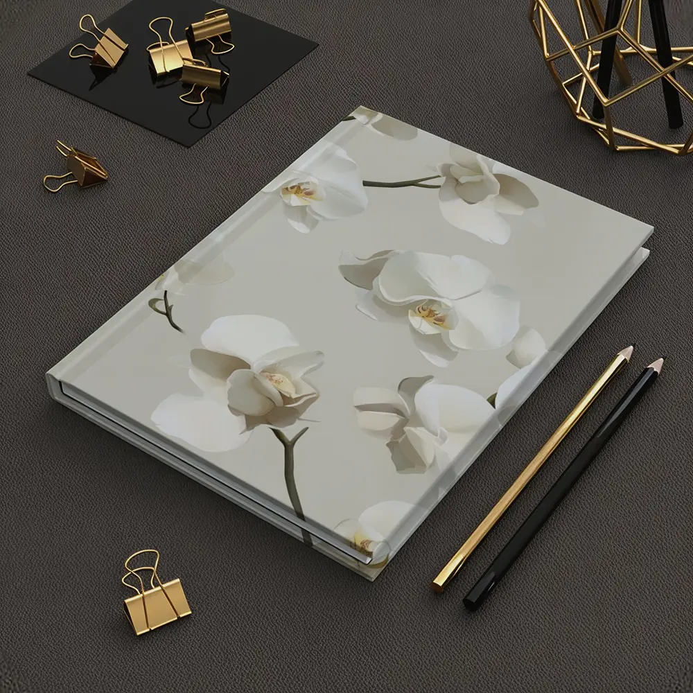 White Orchid Flowers On Beige Background – Notebooks