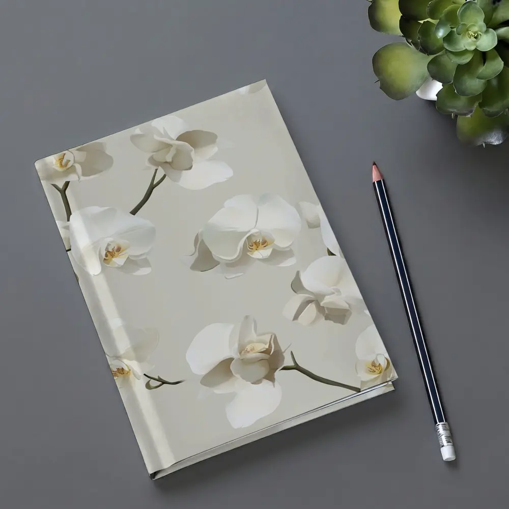White Orchid Flowers On Beige Background – Notebooks