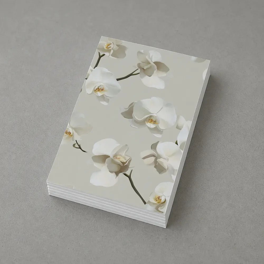 White Orchid Flowers On Beige Background – Postcards
